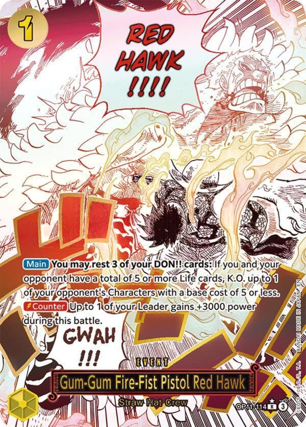 Gum-Gum Fire-Fist Pistol Red Hawk (Alternate Art) - A Fist of Divine Speed (OP11) - OP11-114